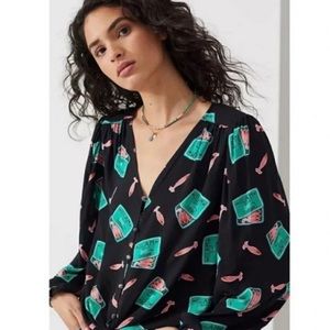 Glam sardines! Anthropologie collab with artist Kendra Dandy tie waist blouse